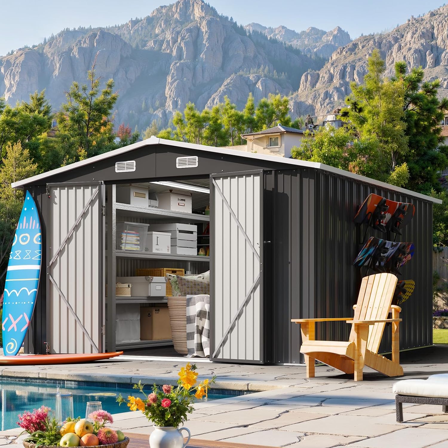 10x12FT Outdoor Storage Shed W - Garden Tools ulasan dan harga